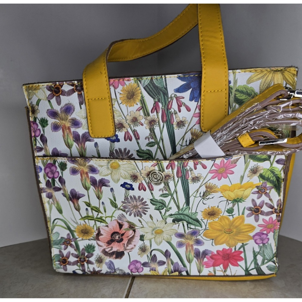 Carlos by Carlos Santana Floral Crossbody Purse Adjustable Shoulder Strap Yellow
